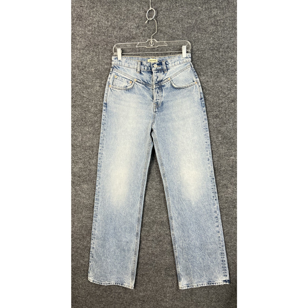 Grlfrnd Jeans Womens 26 The Katya Seamed Loose Wide Leg Blue Light Wash Denim
